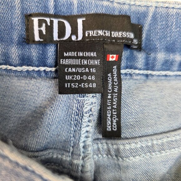 FDJ Pedal Pusher Denim Capris Size16 Rainbow Trim Light Blue Stretch - Picture 3 of 9